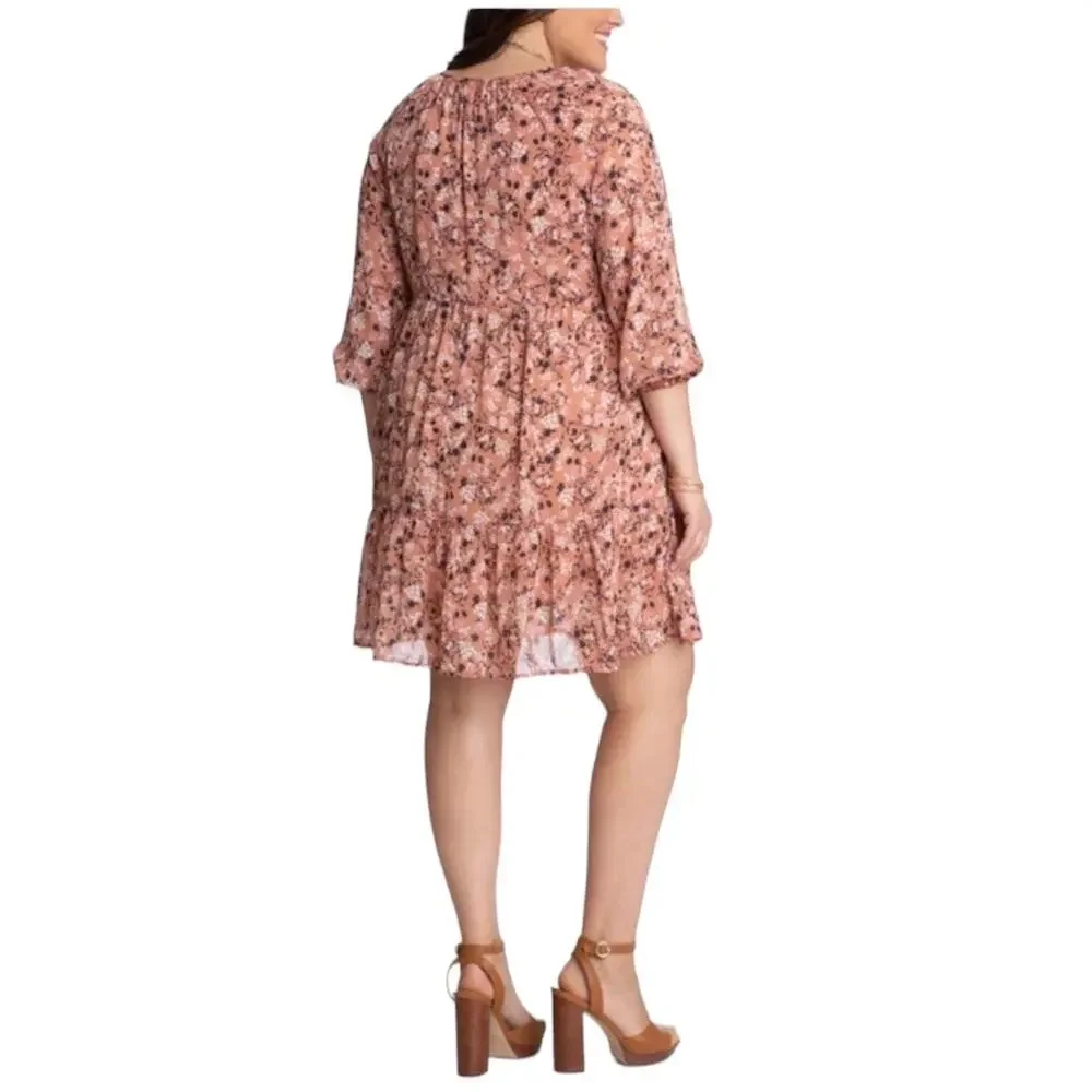 NWT Adyson Parker Floral Tiered Puff Long Sleeve Dress Sz 1X Cedarwood Combo